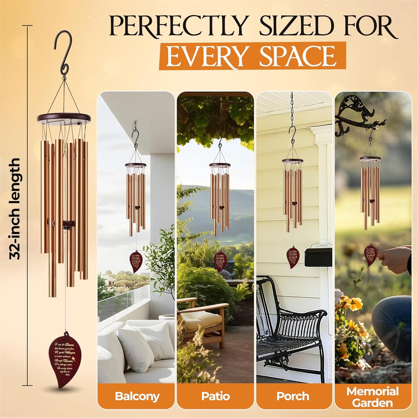 Captain Decor 32'' Leaf Golden Memorial Wind Chime