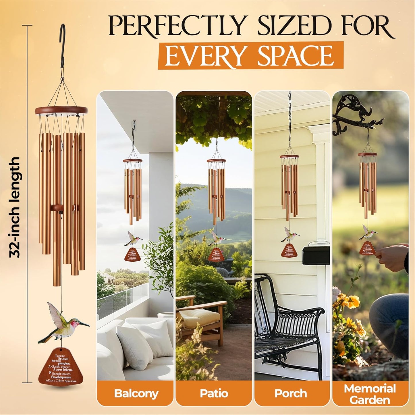 Captain Decor 32'' Hummingbird Golden Memorial Wind Chime