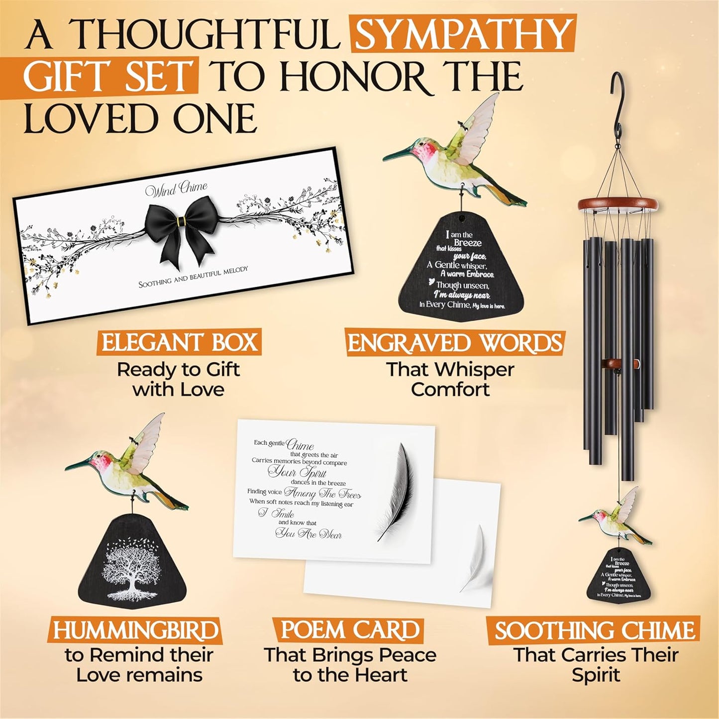 Captain Decor 32'' Hummingbird Black Memorial Wind Chime