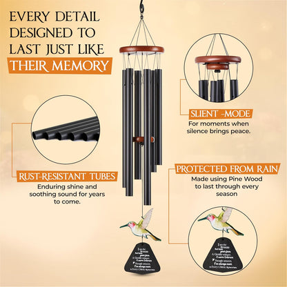 Captain Decor 32'' Hummingbird Black Memorial Wind Chime