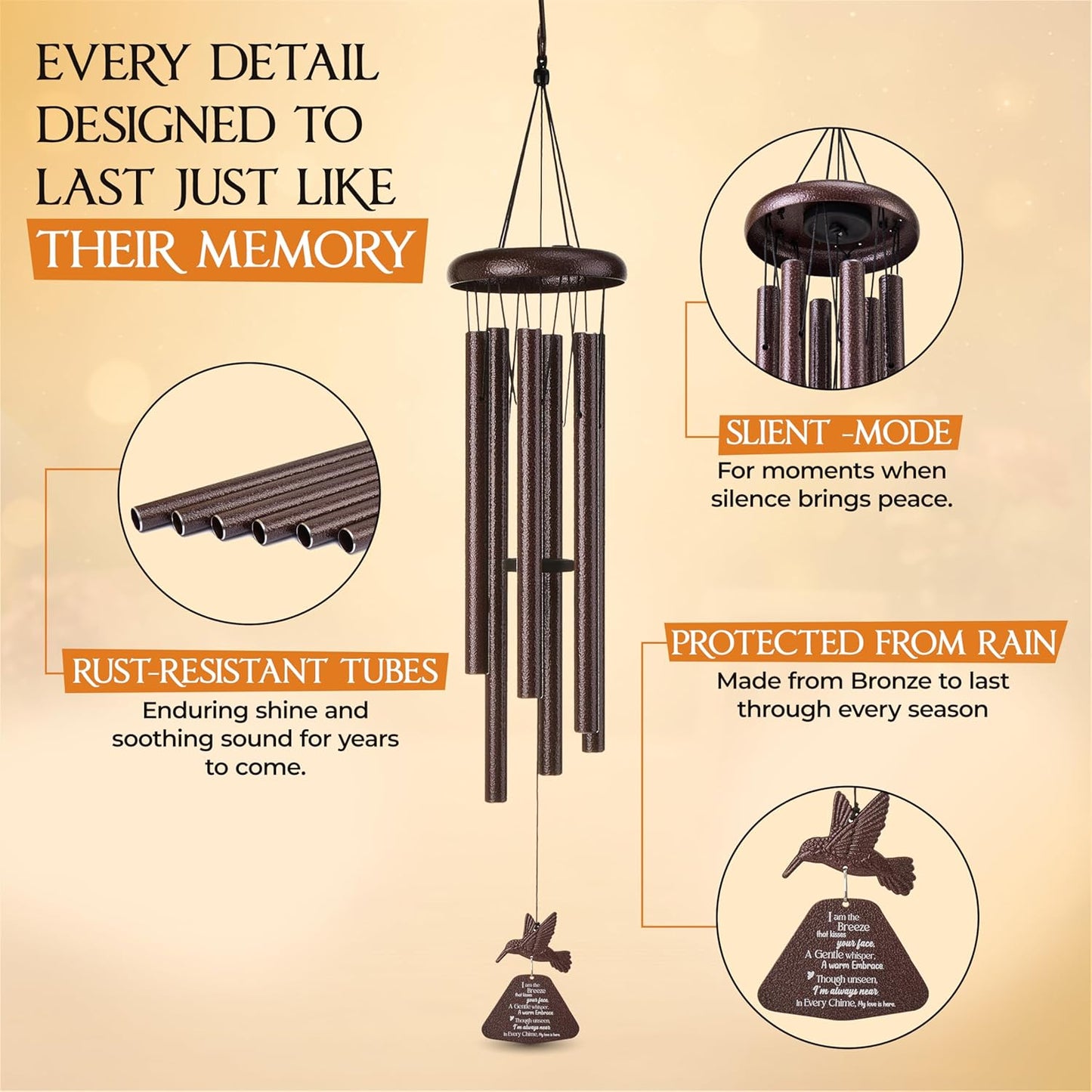 Captain Decor 32'' Hummingbird Brown Memorial Wind Chime
