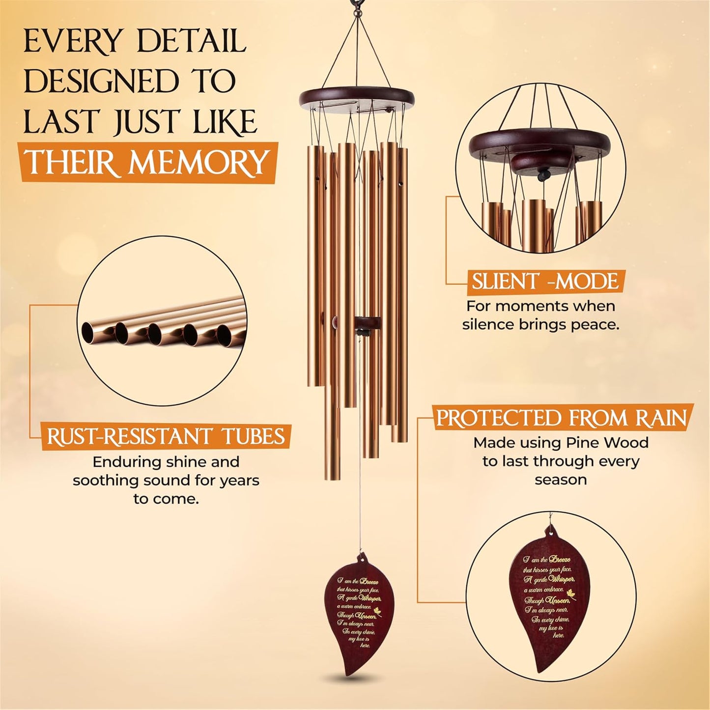 Captain Decor 32'' Leaf Golden  Memorial Wind Chime