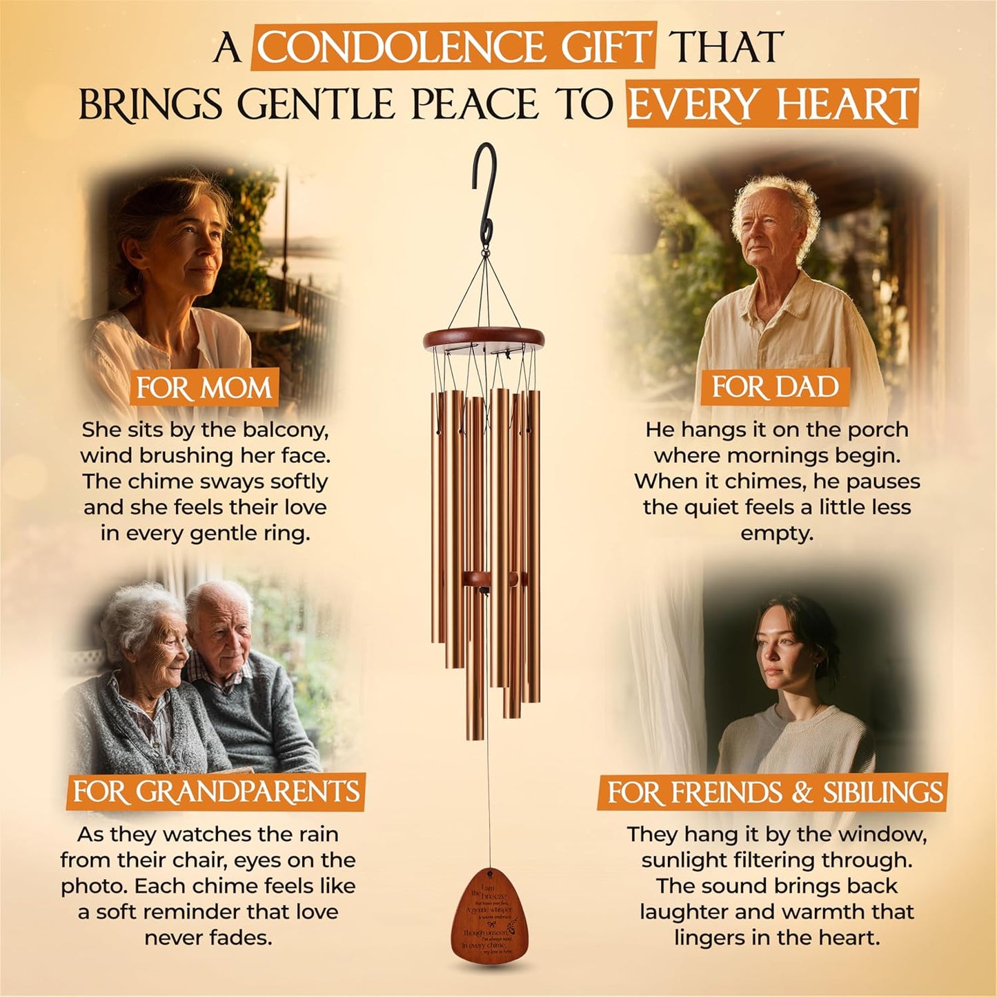 Captain Decor 32'' Teardrop Golden Memorial Wind Chime