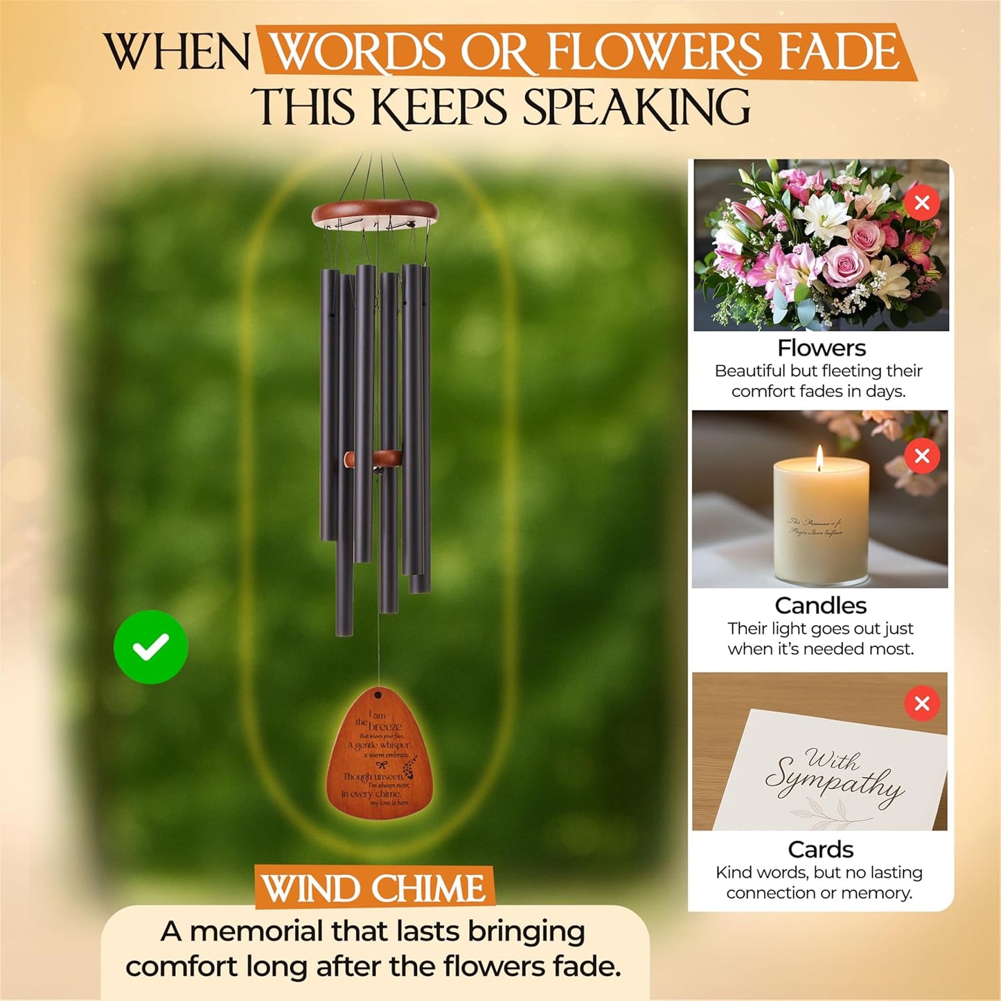 Captain Decor 32'' Teardrop Black Memorial Wind Chime