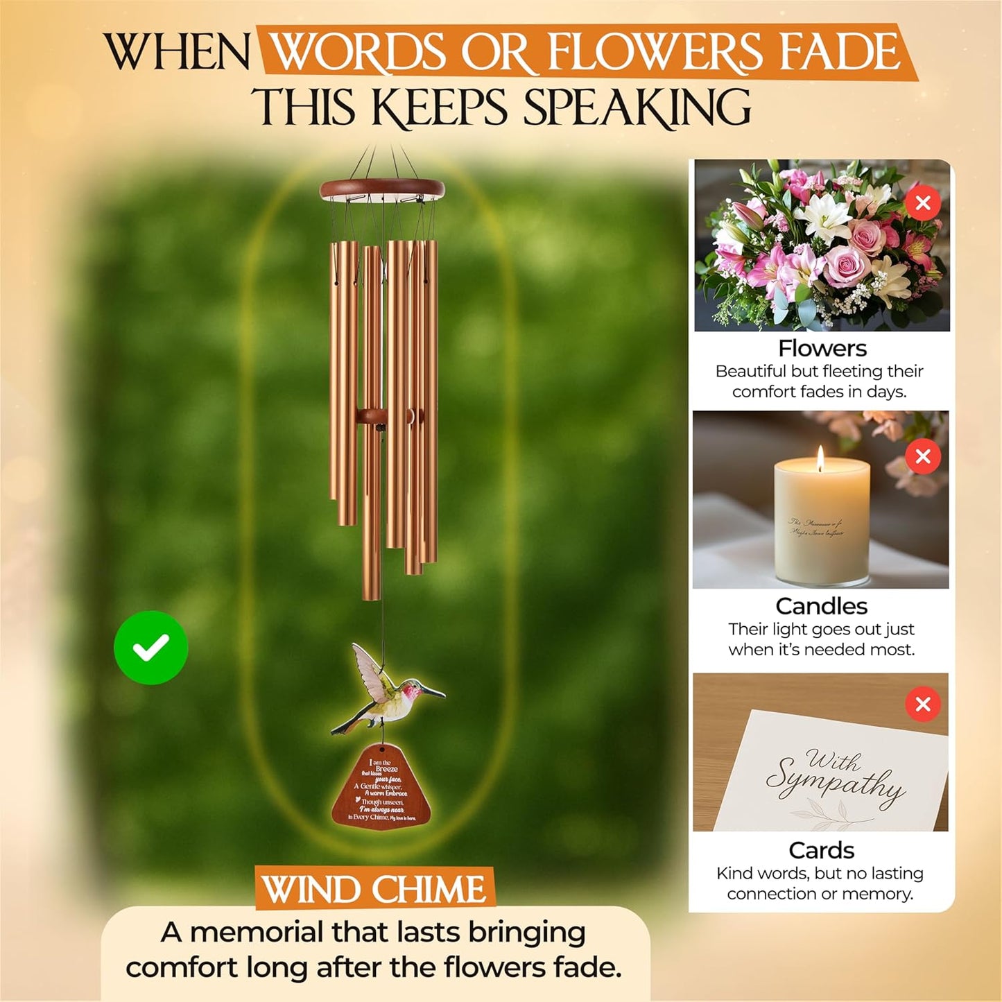 Captain Decor 32'' Hummingbird  Golden Memorial Wind Chime