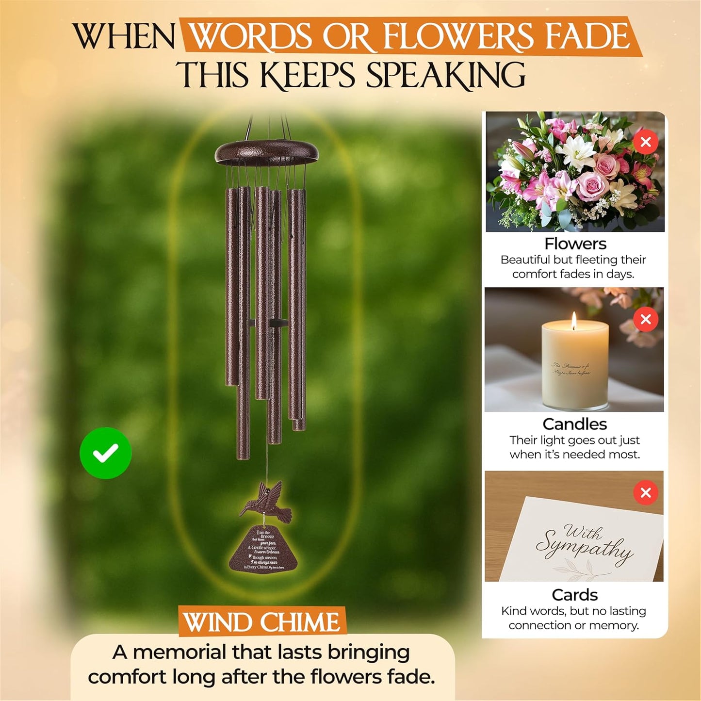 Captain Decor 32'' Hummingbird Brown Memorial Wind Chime
