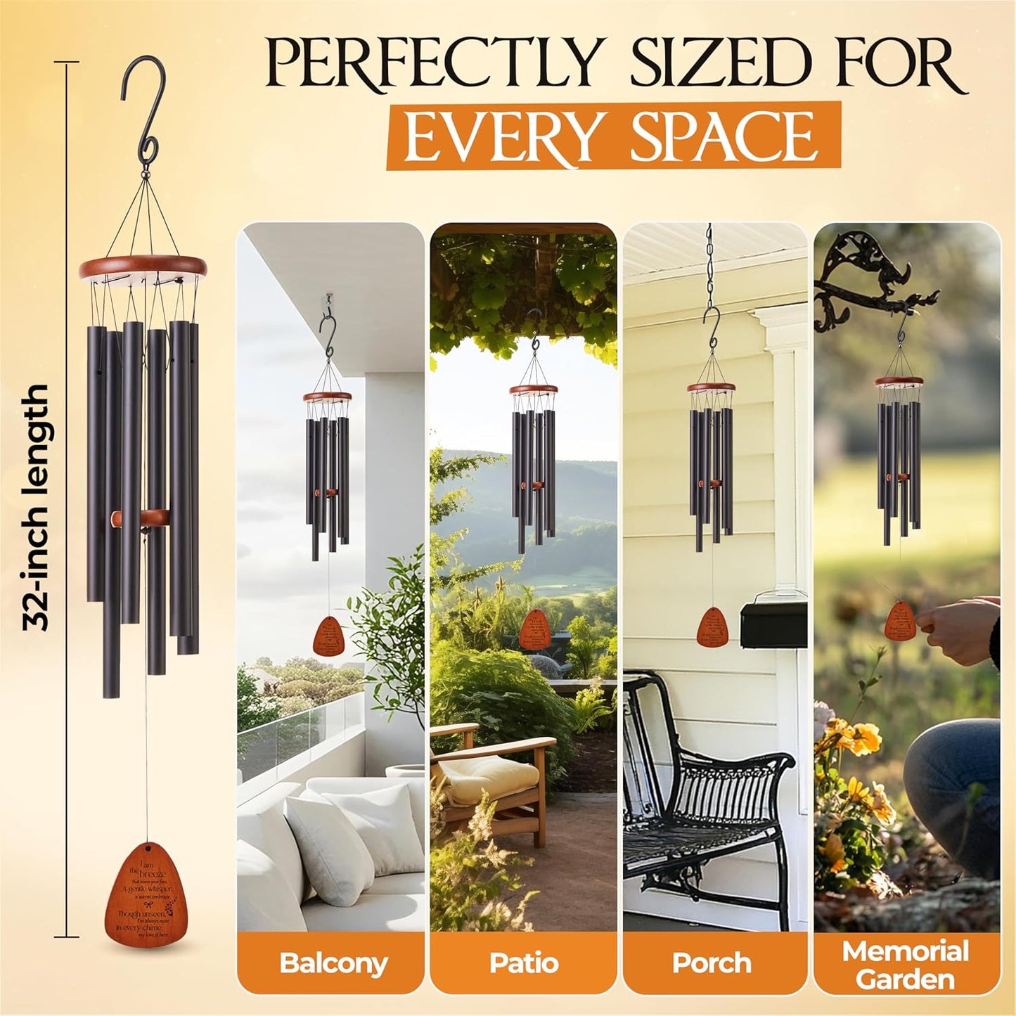 Captain Decor 32'' Teardrop Black Memorial Wind Chime