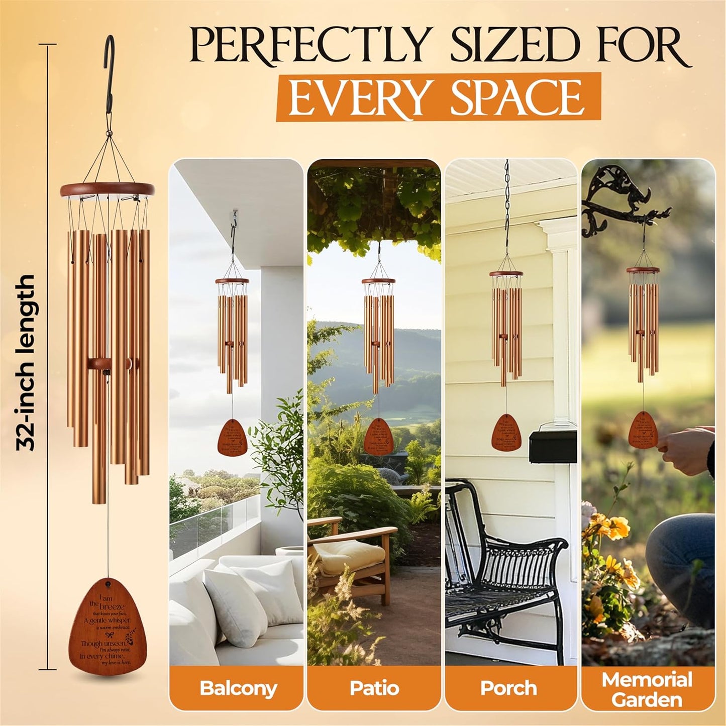 Captain Decor 32'' Teardrop Golden Memorial Wind Chime
